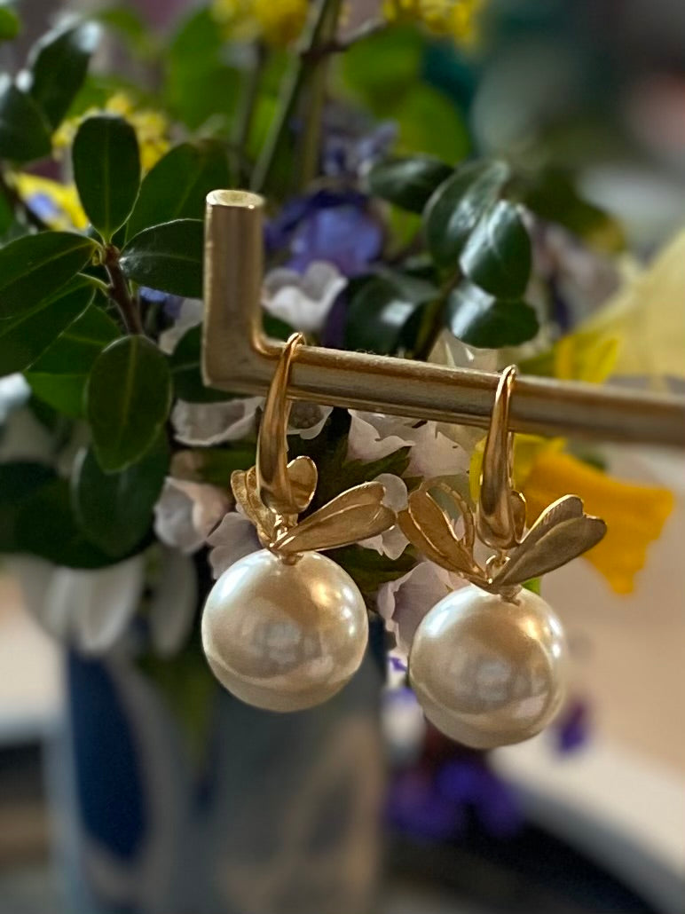 Large pearl gold hook earrings