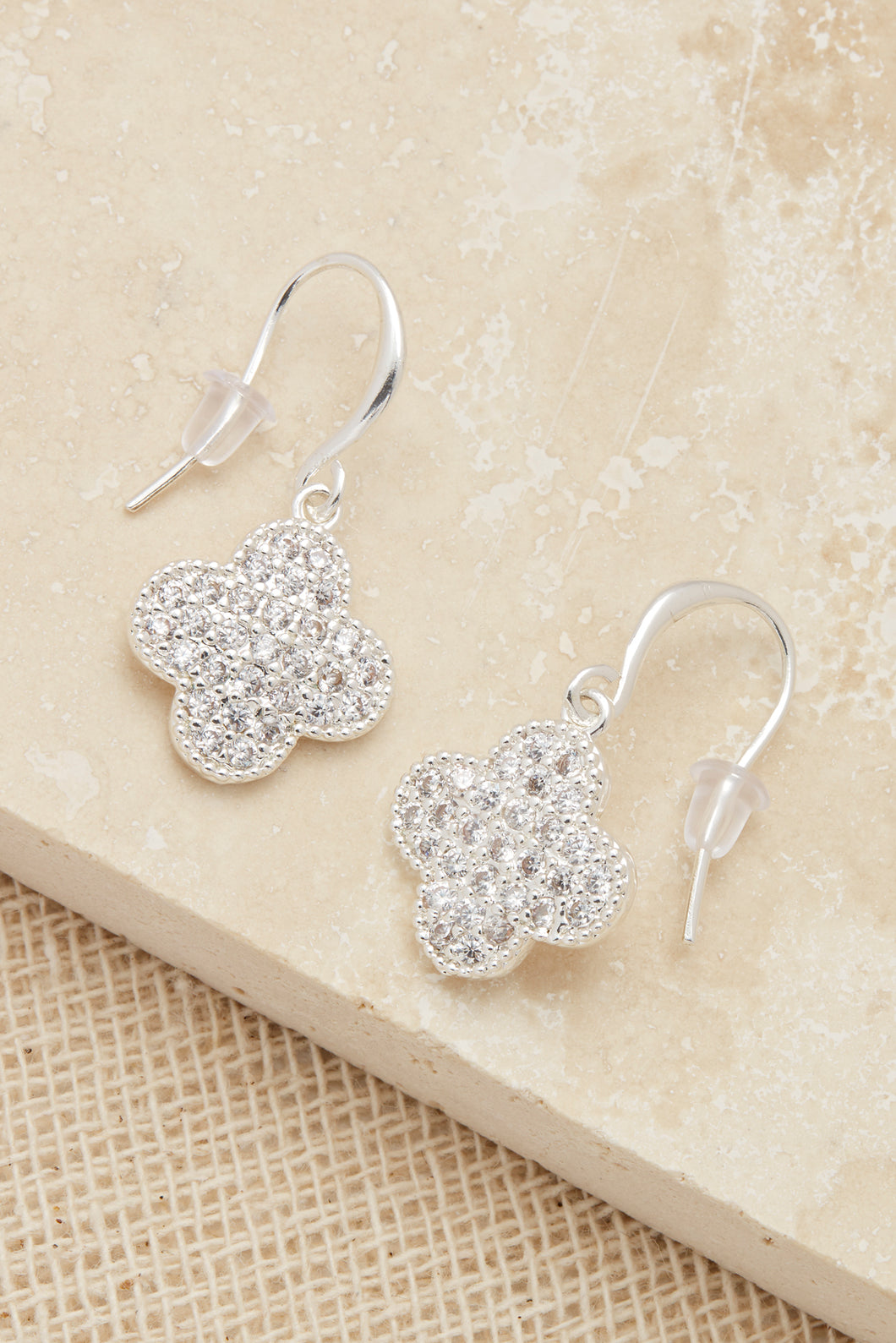 Crystal clover earrings silver