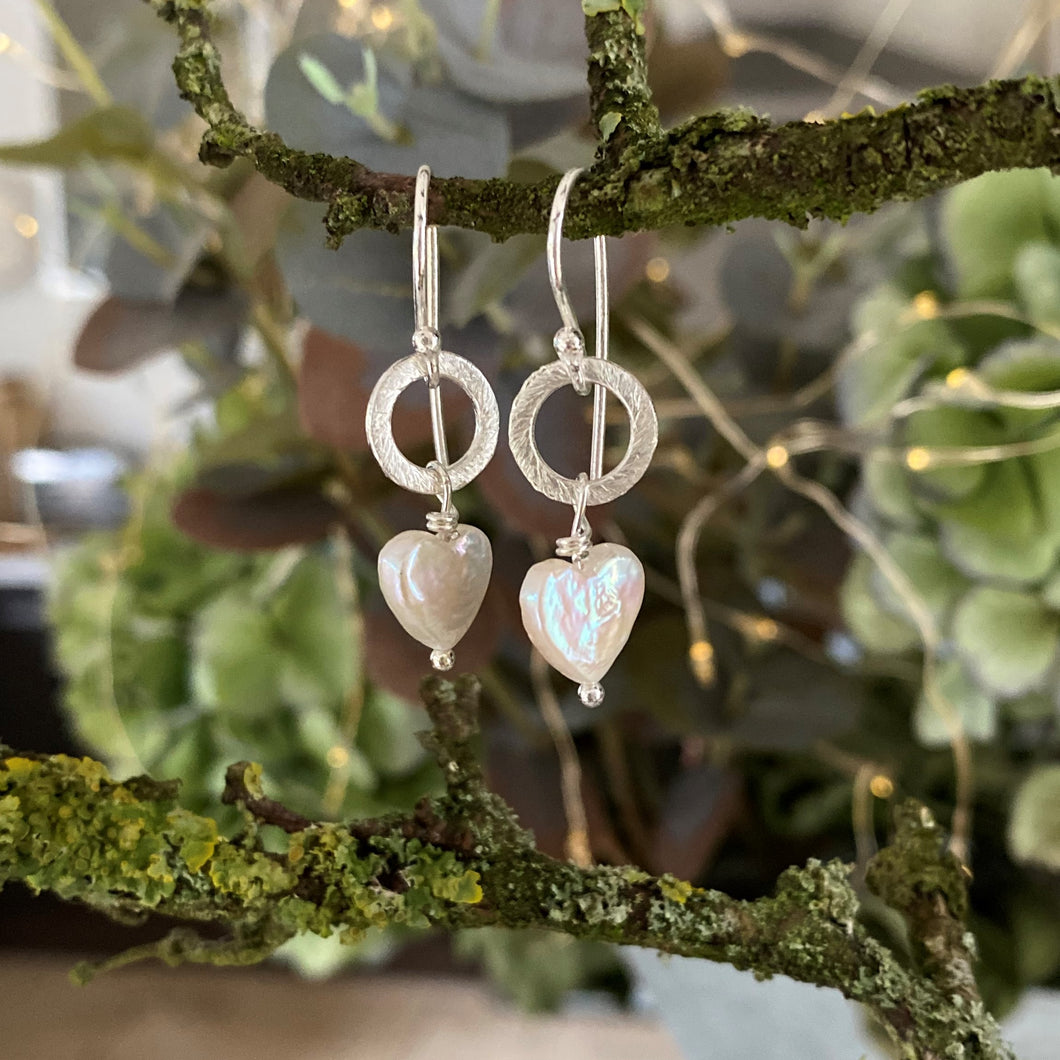 Pearl heart silver earrings