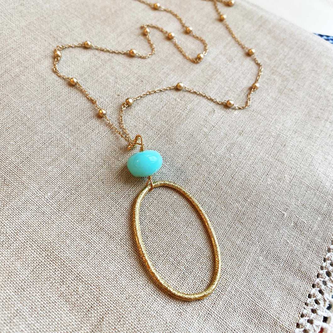 Aqua and gold loop necklace