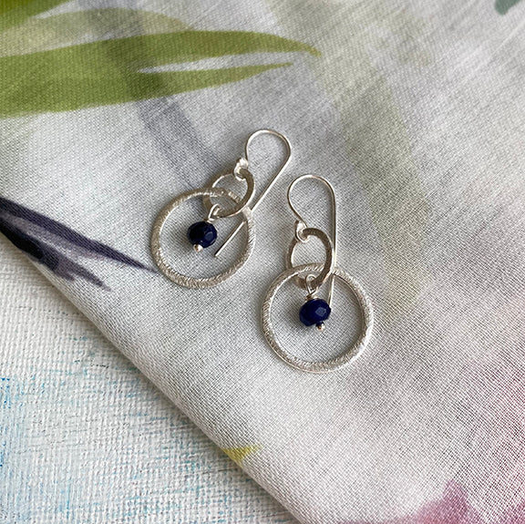 Silver/navy duo circles earrings