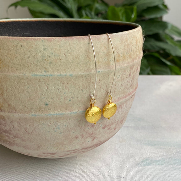 Gold nugget on silver wires earrings